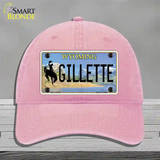 Gillette Wyoming Novelty License Plate Hat Unconstructed Cotton / Pink