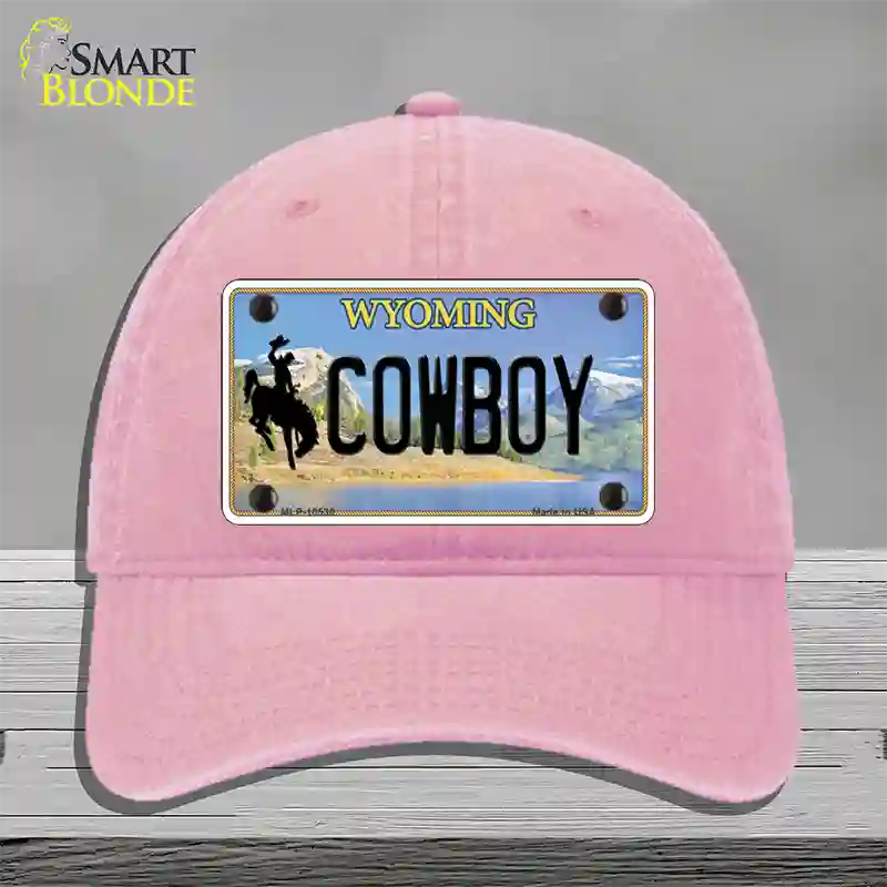 Cowboy Wyoming Novelty License Plate Hat Unconstructed Cotton / Pink