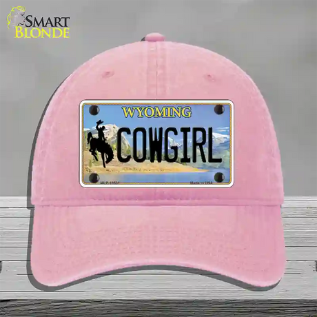 Cowgirl Wyoming Novelty License Plate Hat Unconstructed Cotton / Pink