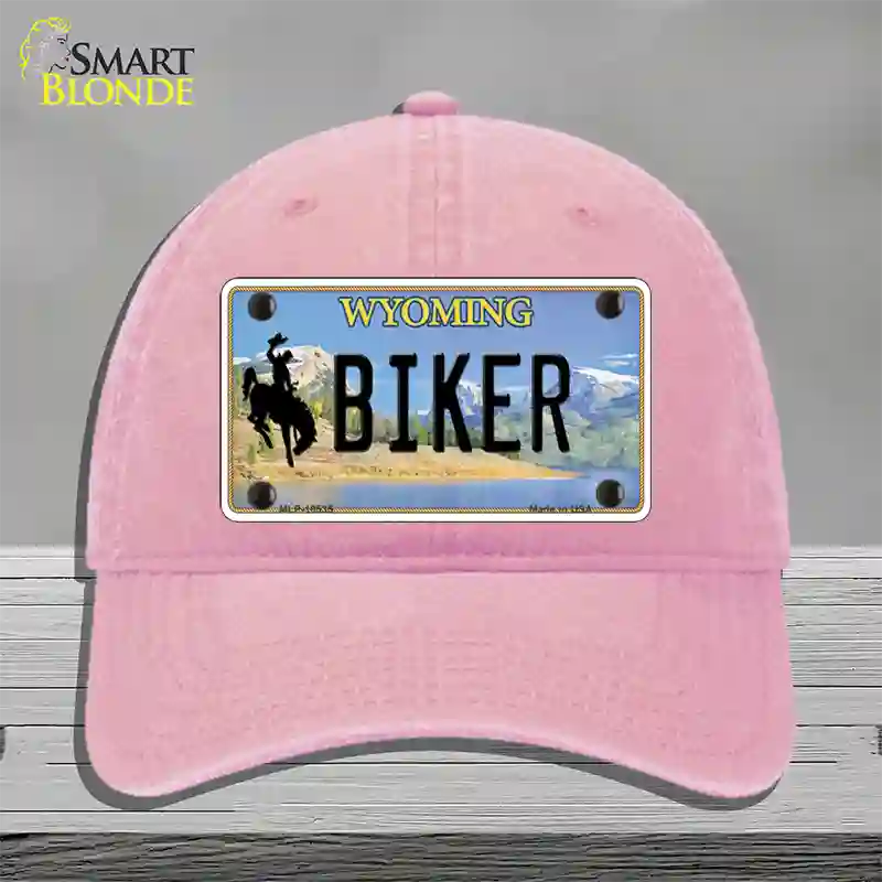 Biker Wyoming Novelty License Plate Hat Unconstructed Cotton / Pink