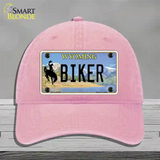 Biker Wyoming Novelty License Plate Hat Unconstructed Cotton / Pink