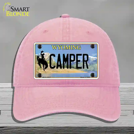 Camper Wyoming Novelty License Plate Hat Unconstructed Cotton / Pink