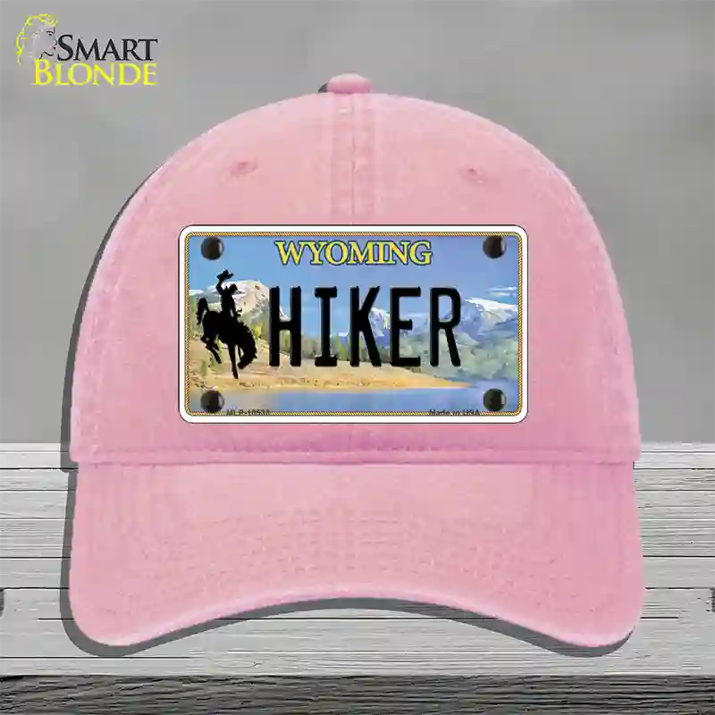 Hiker Wyoming Novelty License Plate Hat Unconstructed Cotton / Pink