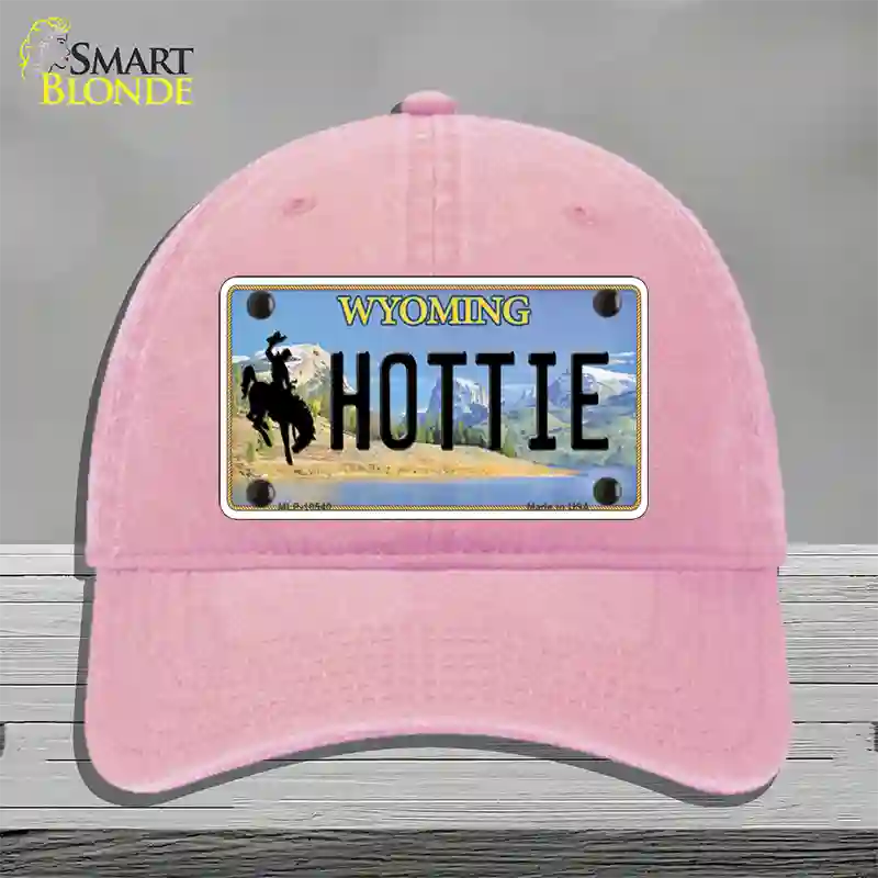 Hottie Wyoming Novelty License Plate Hat Unconstructed Cotton / Pink