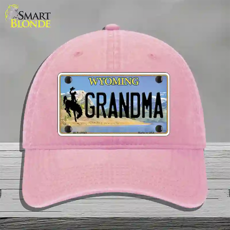 Grandma Wyoming Novelty License Plate Hat Unconstructed Cotton / Pink