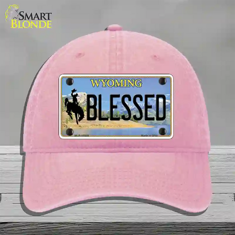 Blessed Wyoming Novelty License Plate Hat Unconstructed Cotton / Pink