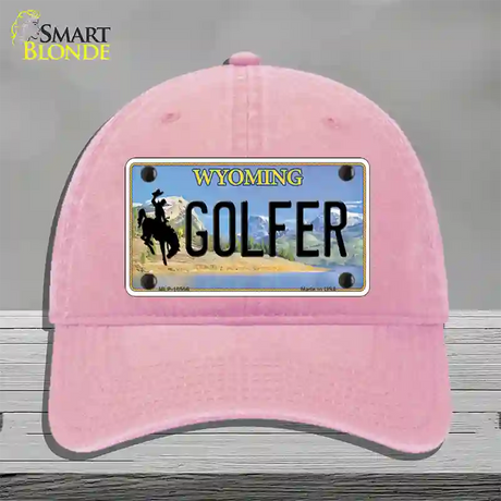 Golfer Wyoming Novelty License Plate Hat Unconstructed Cotton / Pink