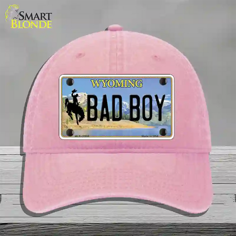 Bad Boy Wyoming Novelty License Plate Hat Unconstructed Cotton / Pink