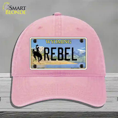 Rebel Wyoming Novelty License Plate Hat Unconstructed Cotton / Pink