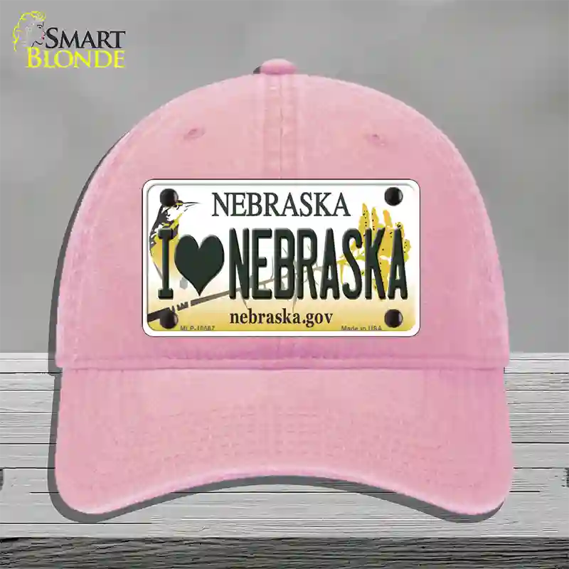 I Love Nebraska Novelty License Plate Hat Unconstructed Cotton / Pink