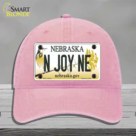 N Joy NE Nebraska Novelty License Plate Hat Unconstructed Cotton / Pink