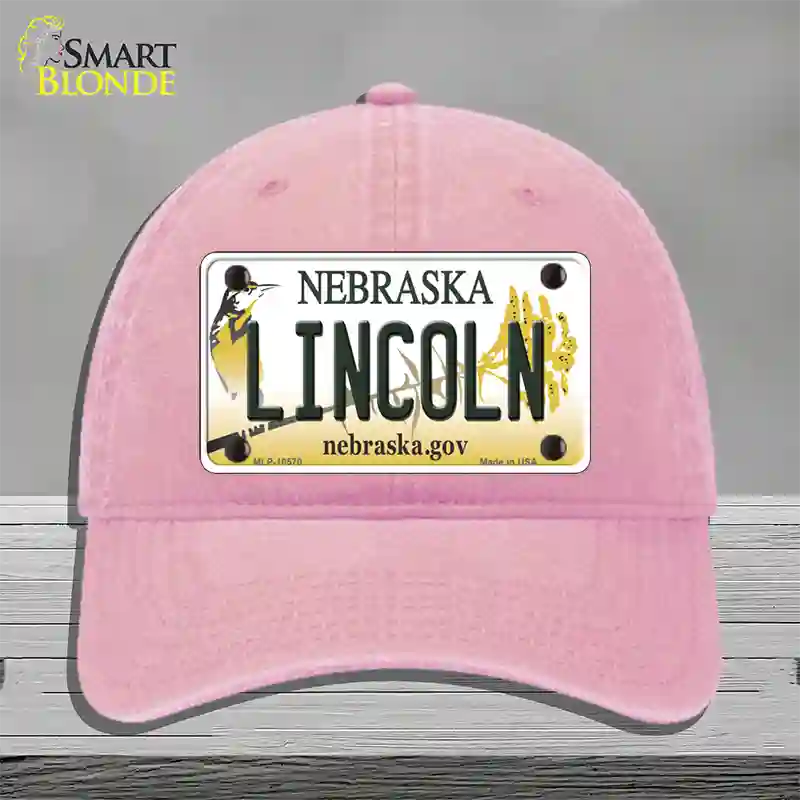 Lincoln Nebraska Novelty License Plate Hat Unconstructed Cotton / Pink