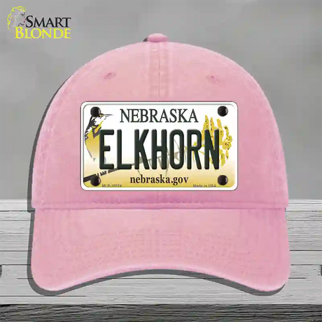 Elkhorn Nebraska Novelty License Plate Hat Unconstructed Cotton / Pink