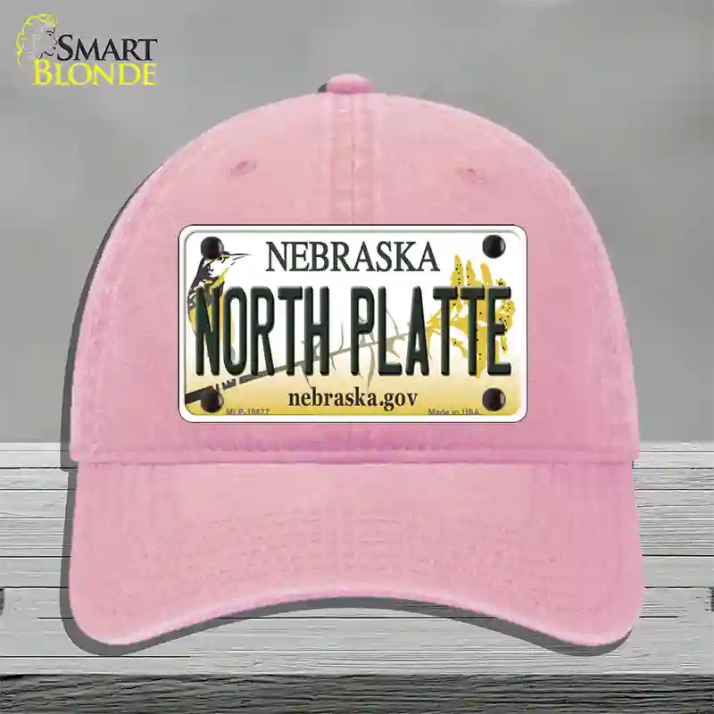 North Platte Nebraska Novelty License Plate Hat Unconstructed Cotton / Pink