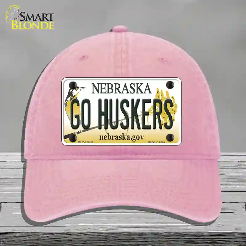 Go Huskers Nebraska Novelty License Plate Hat Unconstructed Cotton / Pink