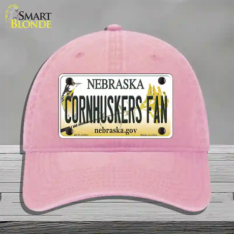 Cornhuskers Fan Nebraska Novelty License Plate Hat Unconstructed Cotton / Pink