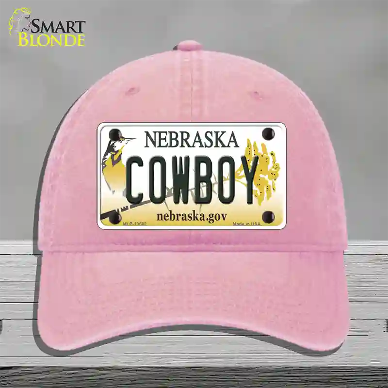 Cowboy Nebraska Novelty License Plate Hat Unconstructed Cotton / Pink