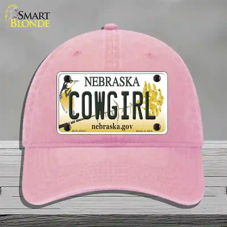 Cowgirl Nebraska Novelty License Plate Hat Unconstructed Cotton / Pink