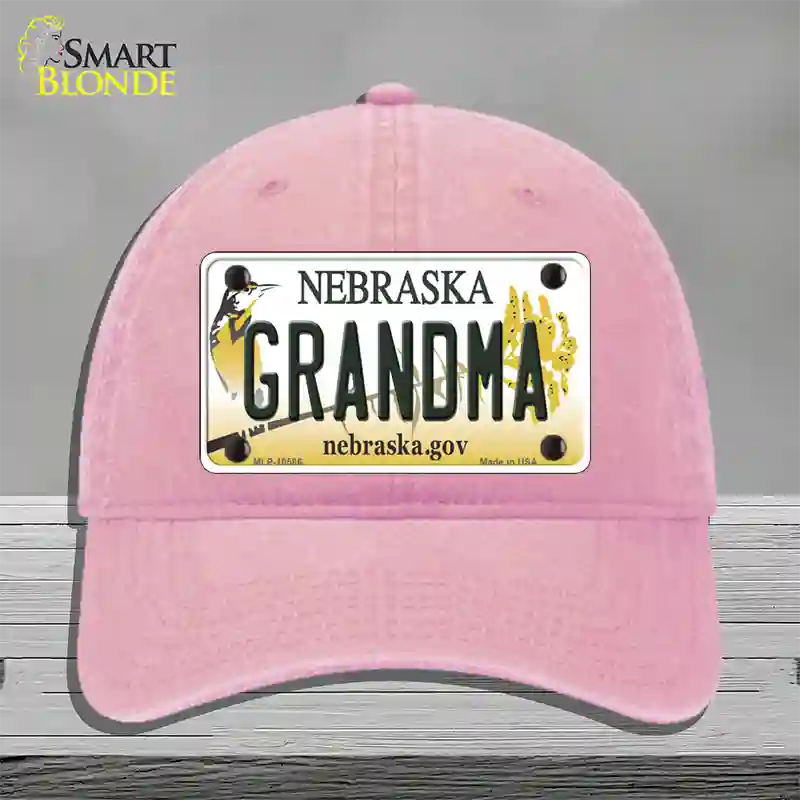 Grandma Nebraska Novelty License Plate Hat Unconstructed Cotton / Pink