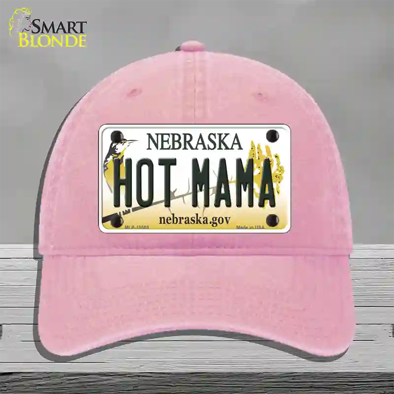 Hot Mama Nebraska Novelty License Plate Hat Unconstructed Cotton / Pink