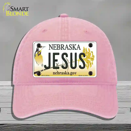 Jesus Nebraska Novelty License Plate Hat Unconstructed Cotton / Pink