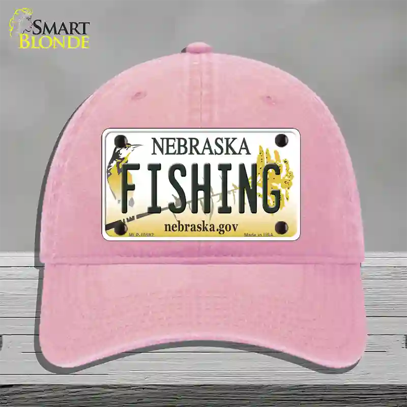 Fishing Nebraska Novelty License Plate Hat Unconstructed Cotton / Pink