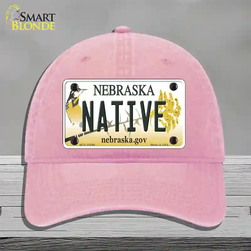 Native Nebraska Novelty License Plate Hat Unconstructed Cotton / Pink