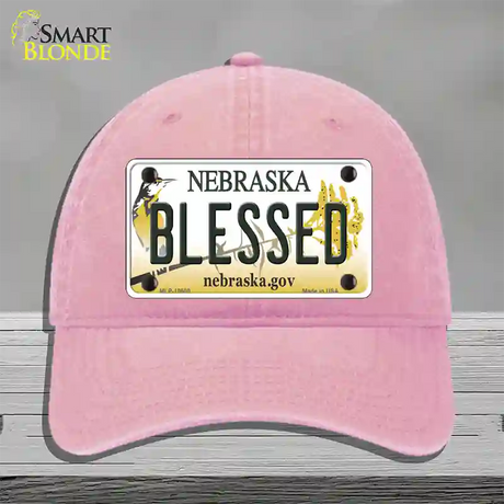 Blessed Nebraska Novelty License Plate Hat Unconstructed Cotton / Pink