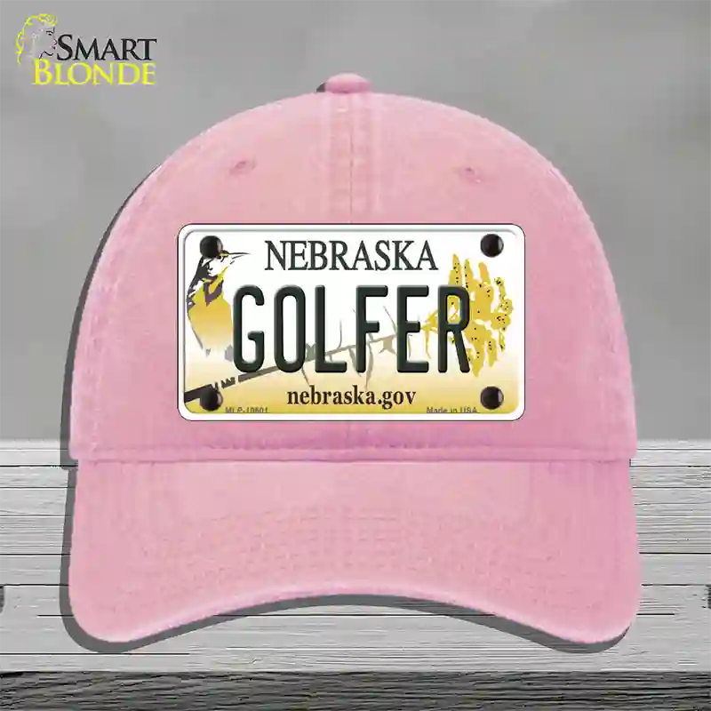 Golfer Nebraska Novelty License Plate Hat Unconstructed Cotton / Pink