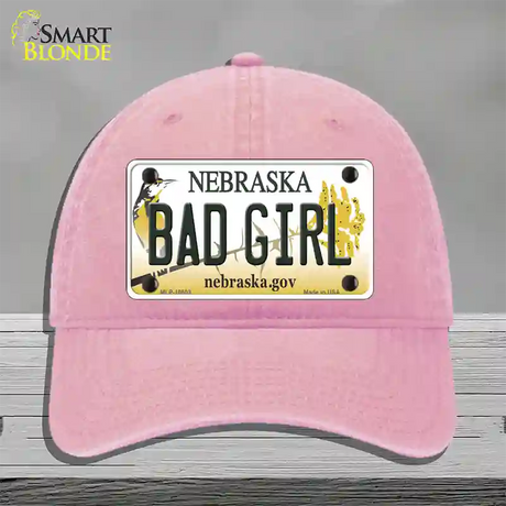 Bad Girl Nebraska Novelty License Plate Hat Unconstructed Cotton / Pink