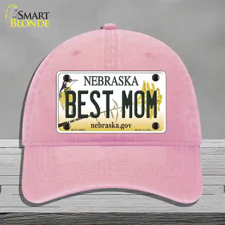 Best Mom Nebraska Novelty License Plate Hat Unconstructed Cotton / Pink