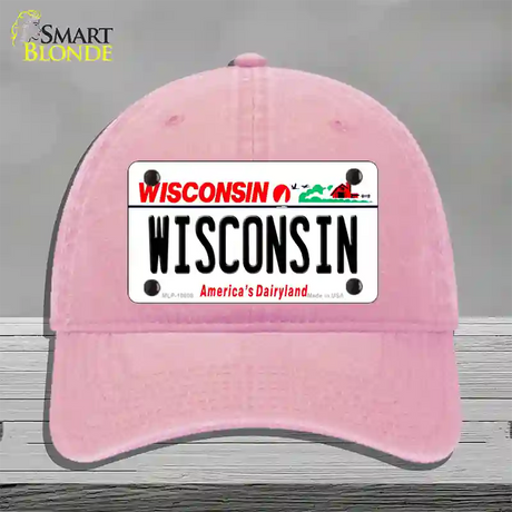 Wisconsin Dairyland Novelty License Plate Hat Unconstructed Cotton / Pink