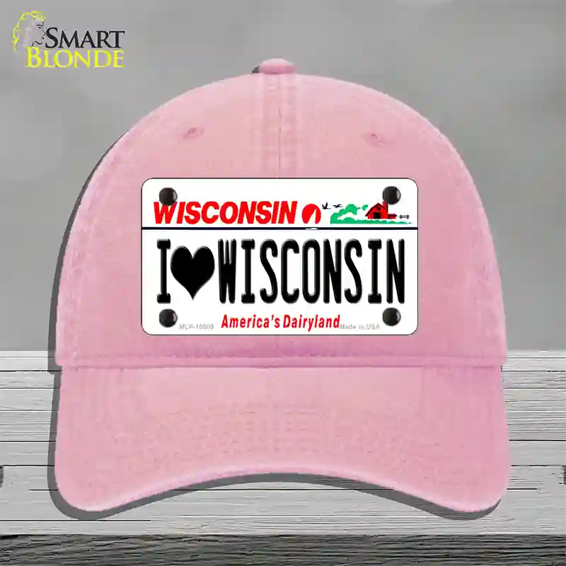 I Love Wisconsin Novelty License Plate Hat Unconstructed Cotton / Pink