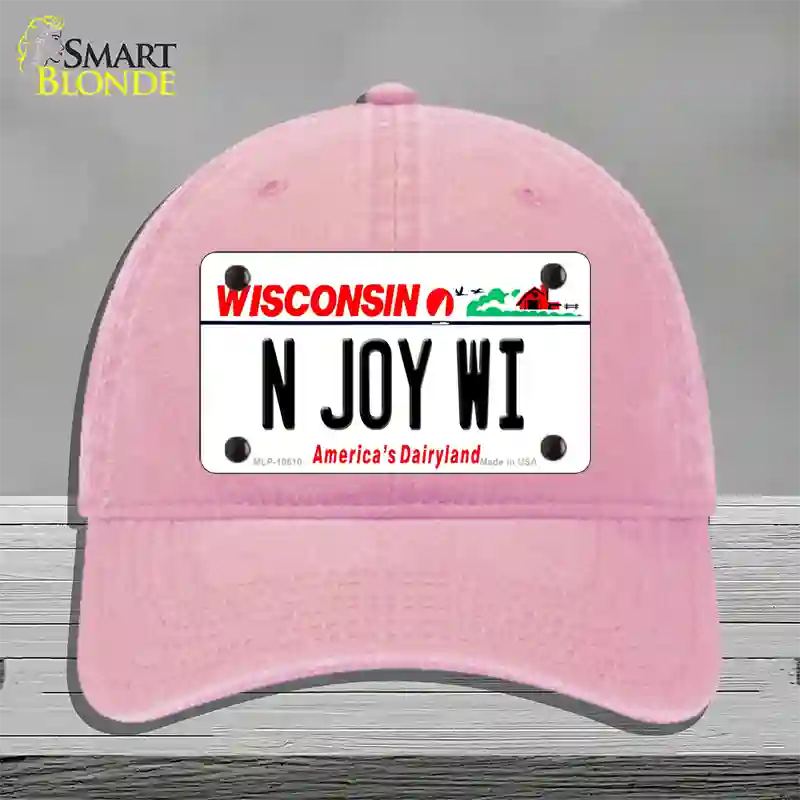 N Joy WI Wisconsin Novelty License Plate Hat Unconstructed Cotton / Pink