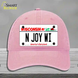 N Joy WI Wisconsin Novelty License Plate Hat Unconstructed Cotton / Pink