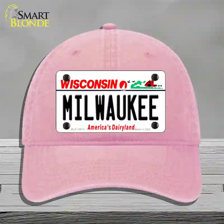 Milwaukee Wisconsin Novelty License Plate Hat Unconstructed Cotton / Pink