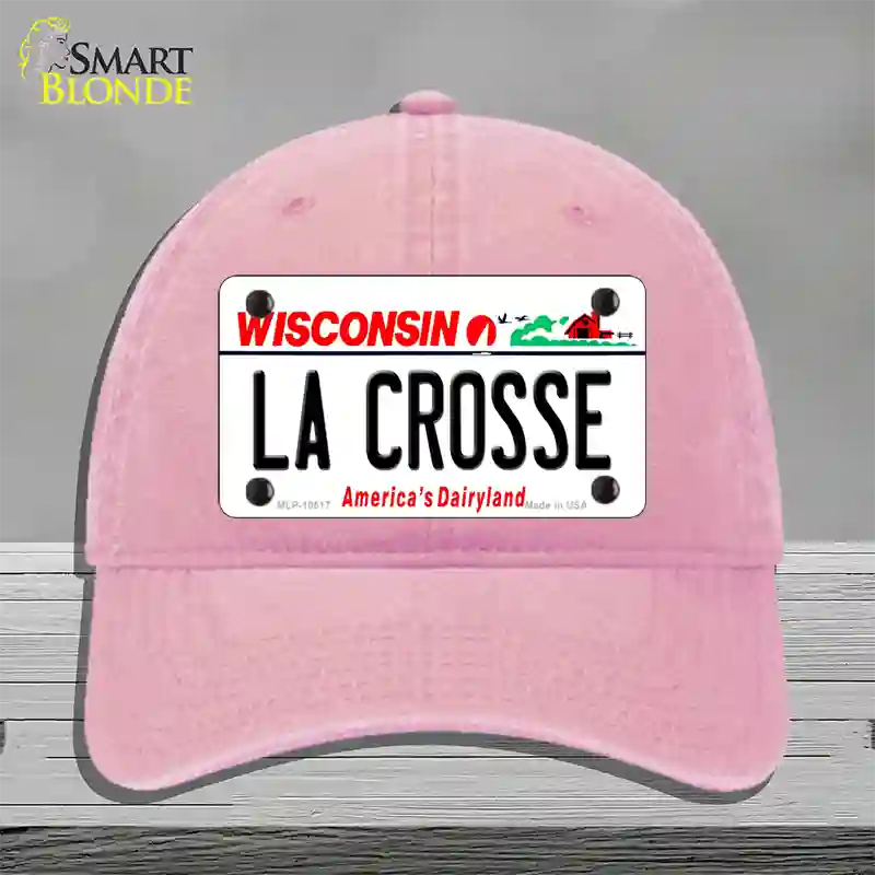 La Crosse Wisconsin Novelty License Plate Hat Unconstructed Cotton / Pink