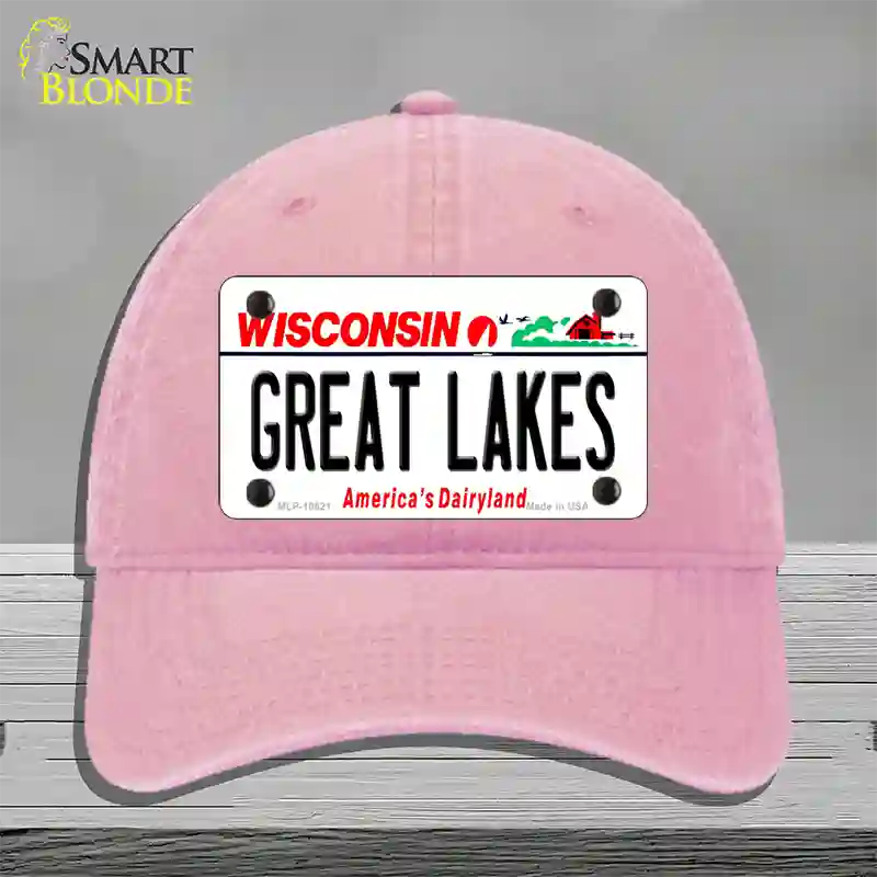 Great Lakes Wisconsin Novelty License Plate Hat Unconstructed Cotton / Pink