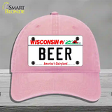 Beer Wisconsin Novelty License Plate Hat Unconstructed Cotton / Pink