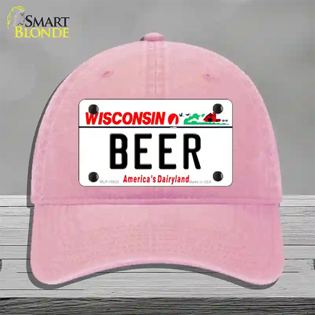 Beer Wisconsin Novelty License Plate Hat Unconstructed Cotton / Pink