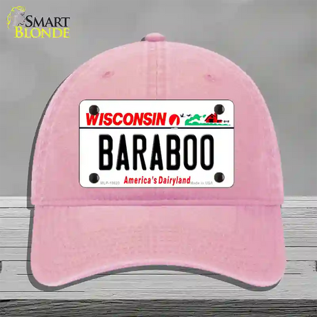 Baraboo Wisconsin Novelty License Plate Hat Unconstructed Cotton / Pink