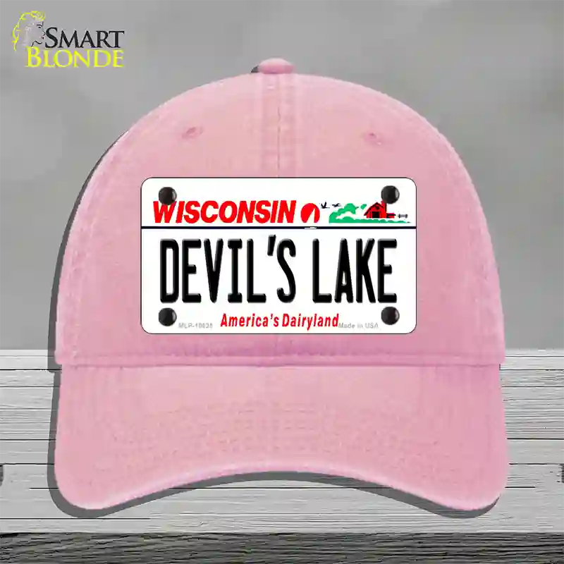 Devils Lake Wisconsin Novelty License Plate Hat Unconstructed Cotton / Pink