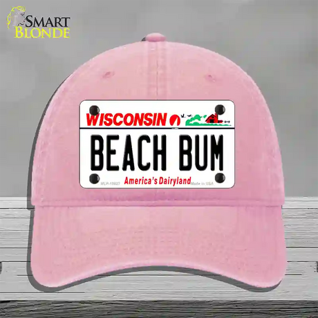 Beach Bum Wisconsin Novelty License Plate Hat Unconstructed Cotton / Pink