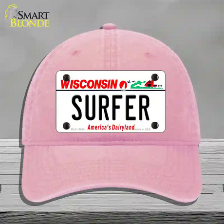 Surfer Wisconsin Novelty License Plate Hat Unconstructed Cotton / Pink