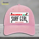 Surf Girl Wisconsin Novelty License Plate Hat Unconstructed Cotton / Pink