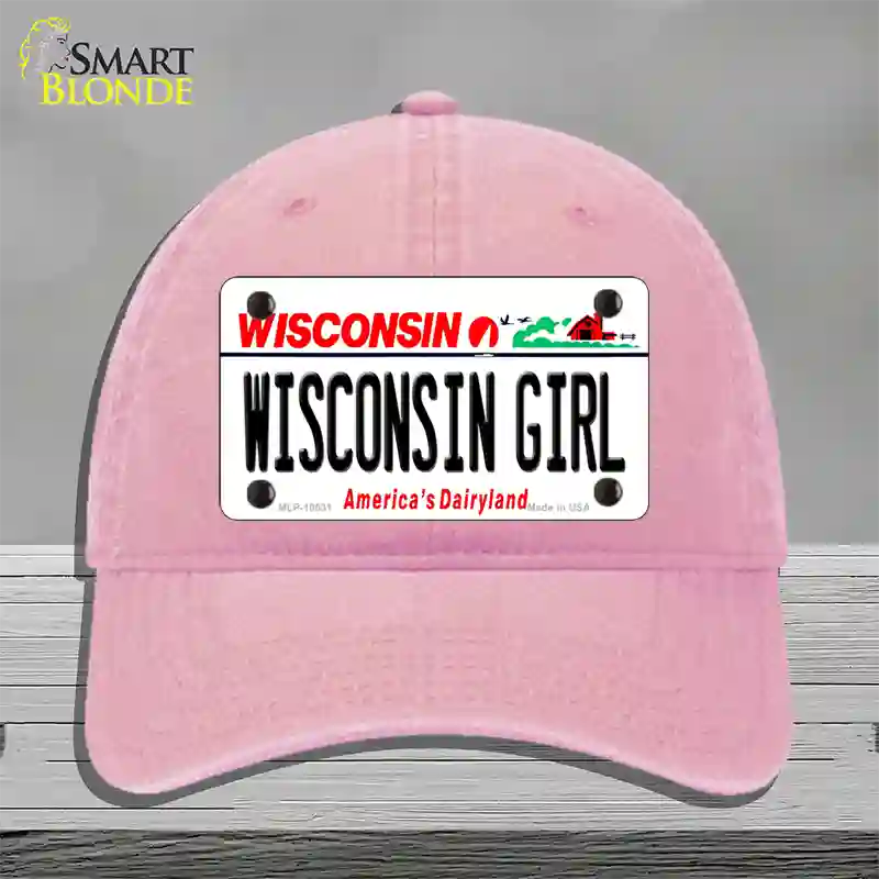 Wisconsin Girl Wisconsin Novelty License Plate Hat Unconstructed Cotton / Pink