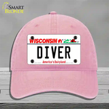 Diver Wisconsin Novelty License Plate Hat Unconstructed Cotton / Pink