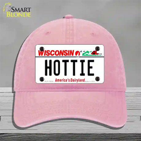 Hottie Wisconsin Novelty License Plate Hat Unconstructed Cotton / Pink