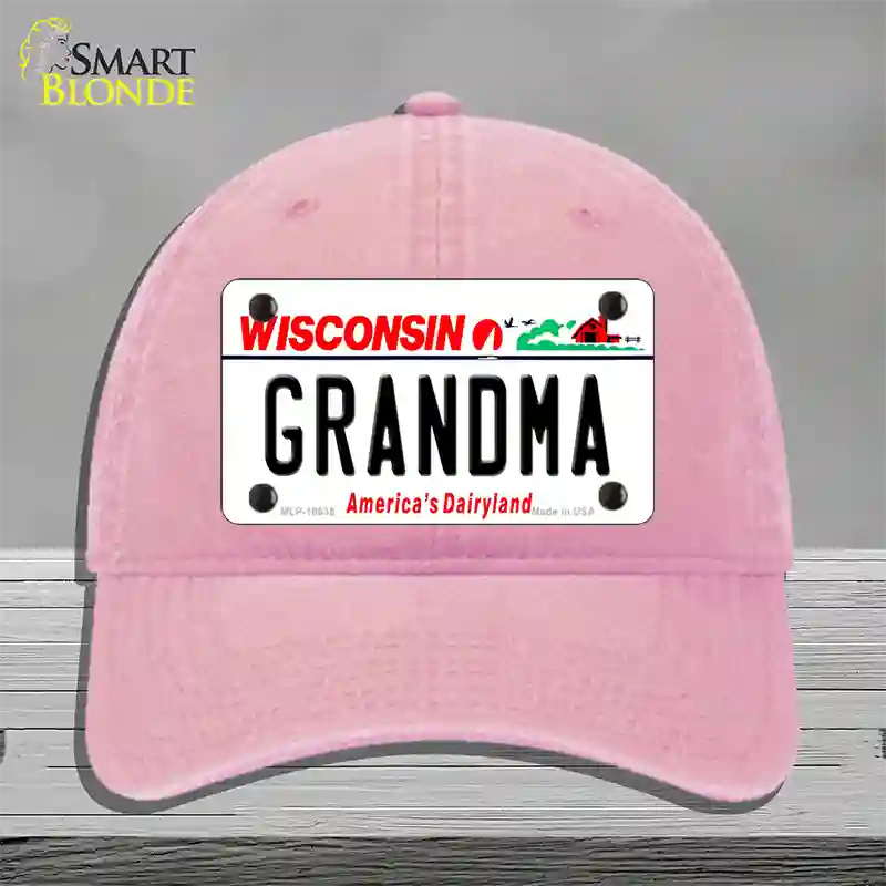 Grandma Wisconsin Novelty License Plate Hat Unconstructed Cotton / Pink