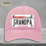 Grandpa Wisconsin Novelty License Plate Hat Unconstructed Cotton / Pink